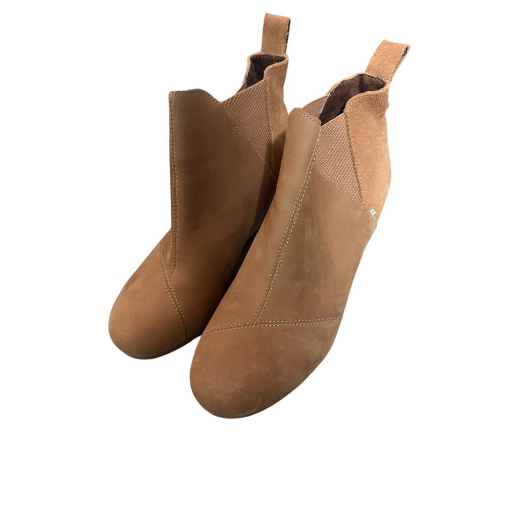Toms Kelsey Brown Suede Leather Wedge Heel Fall Ankle Booties Women’s Size 9.5 - Picture 6 of 12